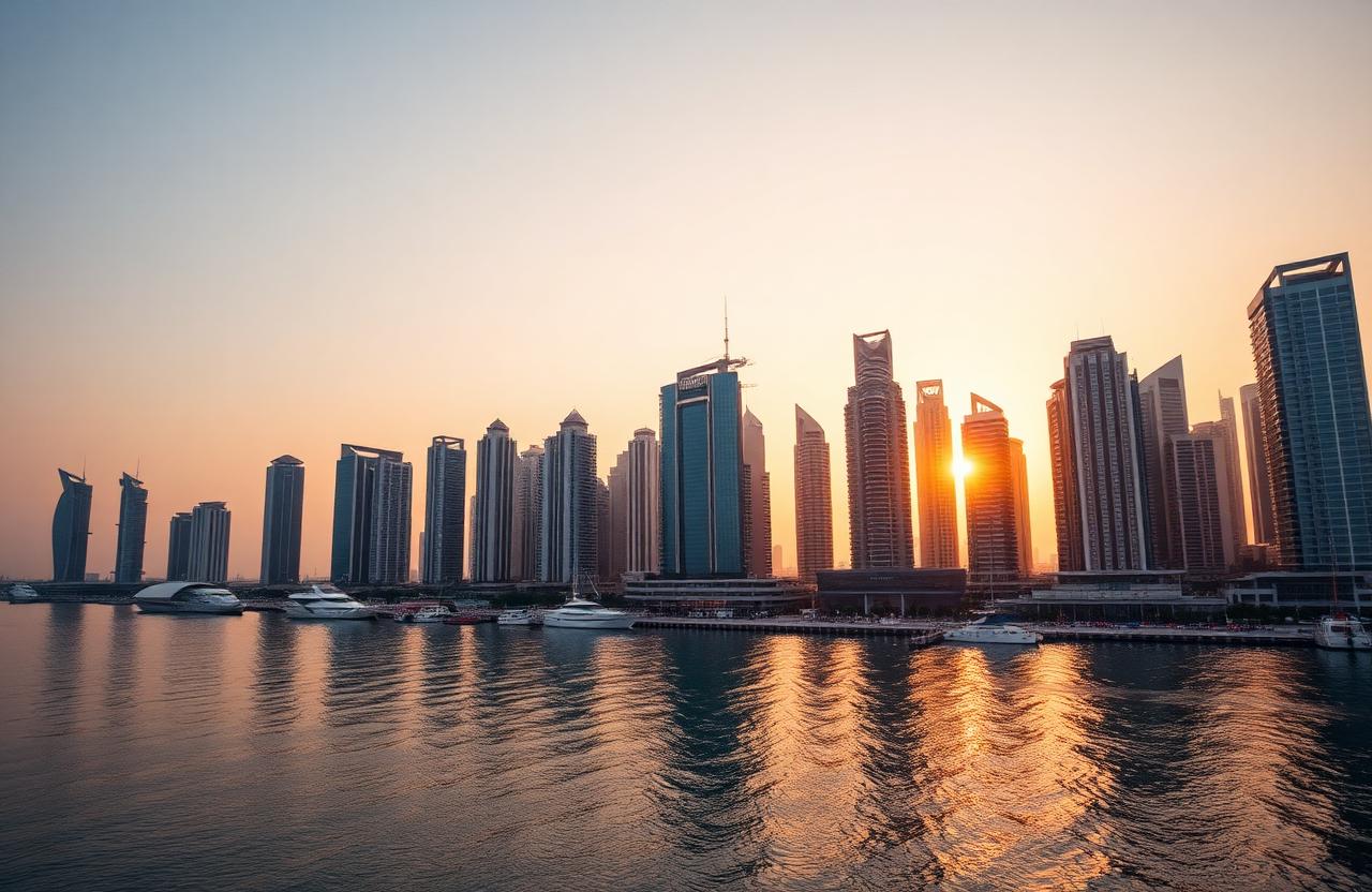 Dubai Marina skyline at golden hour — Dropster Laundry service area